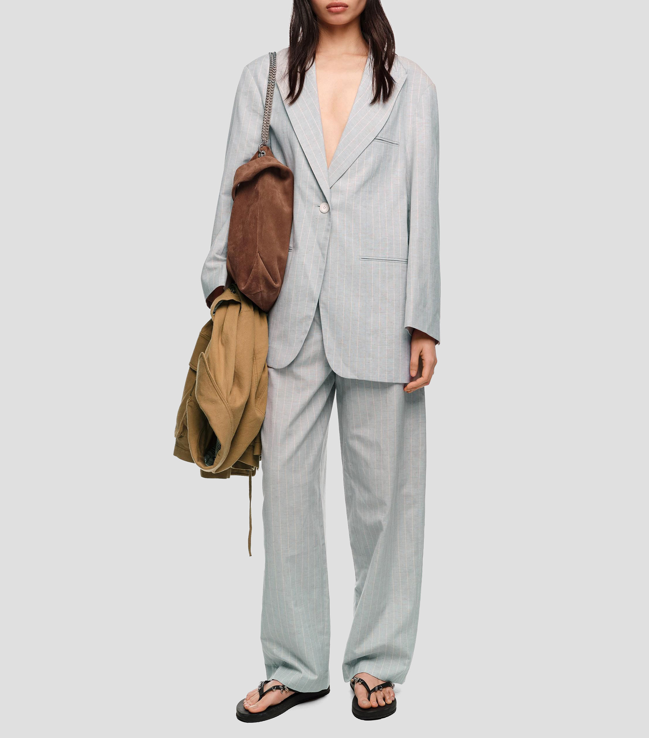 Pantalón pinzas rayas Mujer